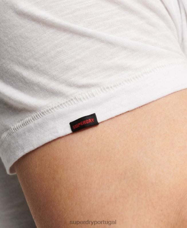 camiseta gola V homens branco roupas Superdry 2208H70