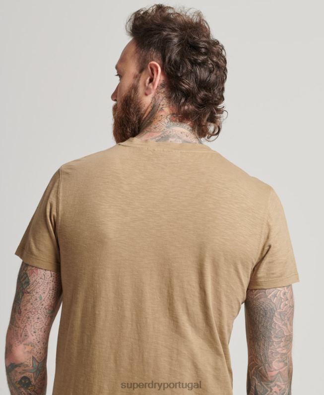 camiseta gola V homens marrom roupas Superdry 2208H4923