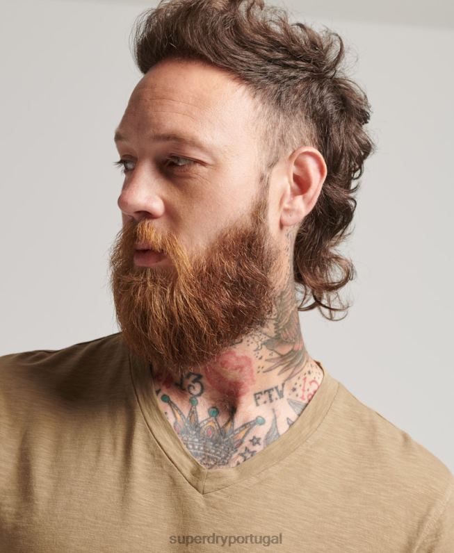 camiseta gola V homens marrom roupas Superdry 2208H4923