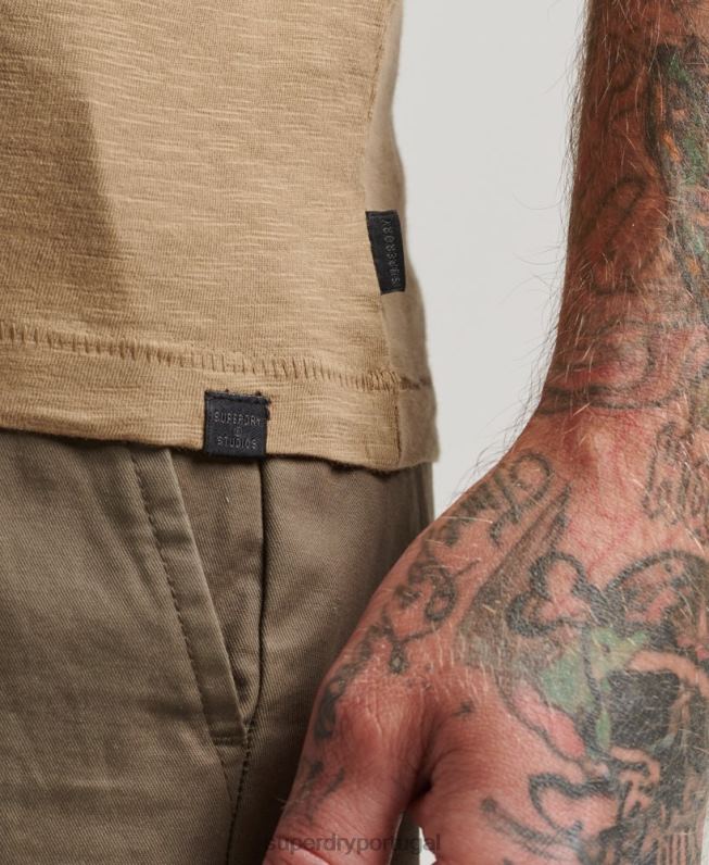 camiseta gola V homens marrom roupas Superdry 2208H4923