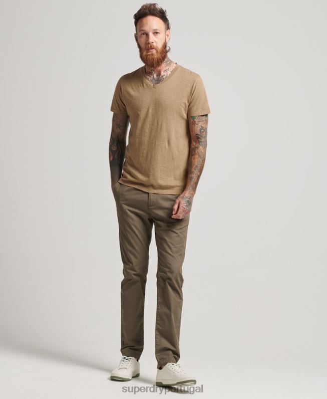 camiseta gola V homens marrom roupas Superdry 2208H4923