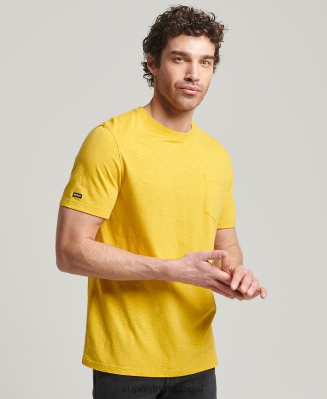 camiseta gola redonda de algodão orgânico com bolso homens amarelo roupas Superdry 2208H4817