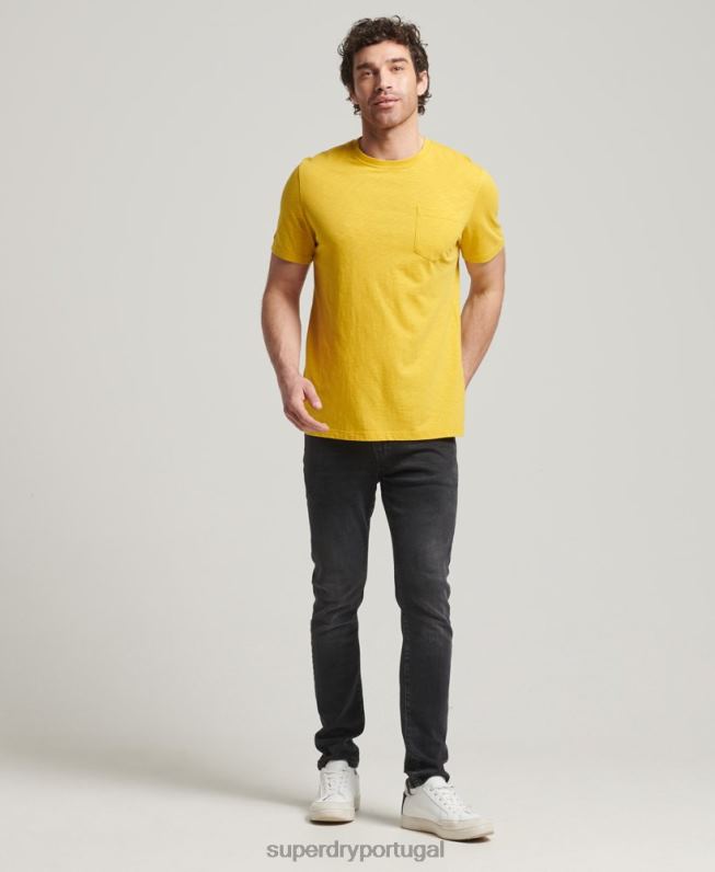 camiseta gola redonda de algodão orgânico com bolso homens amarelo roupas Superdry 2208H4817