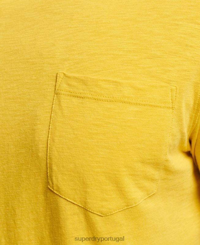 camiseta gola redonda de algodão orgânico com bolso homens amarelo roupas Superdry 2208H4817