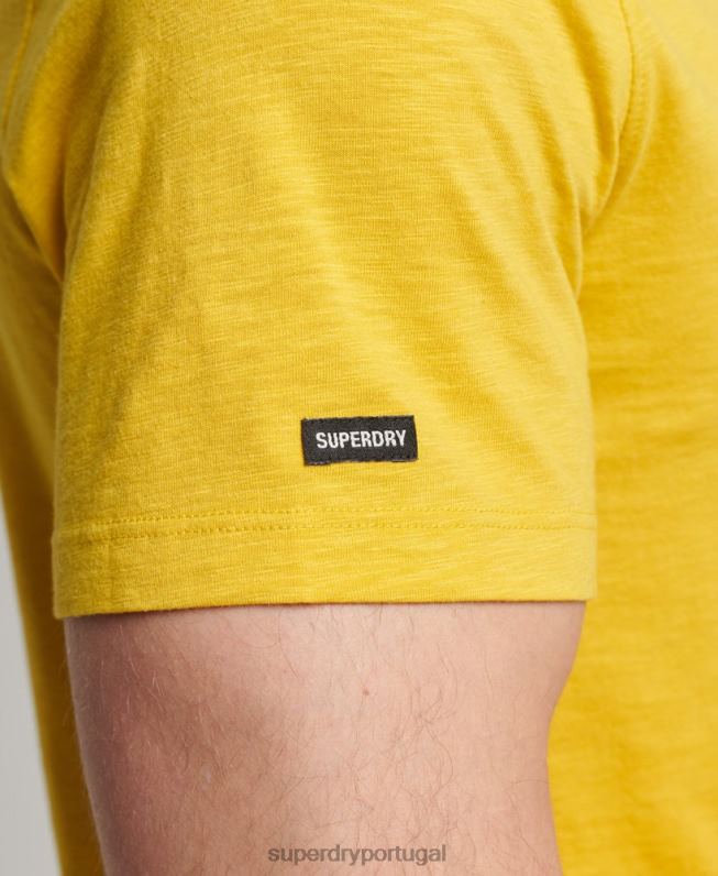 camiseta gola redonda de algodão orgânico com bolso homens amarelo roupas Superdry 2208H4817