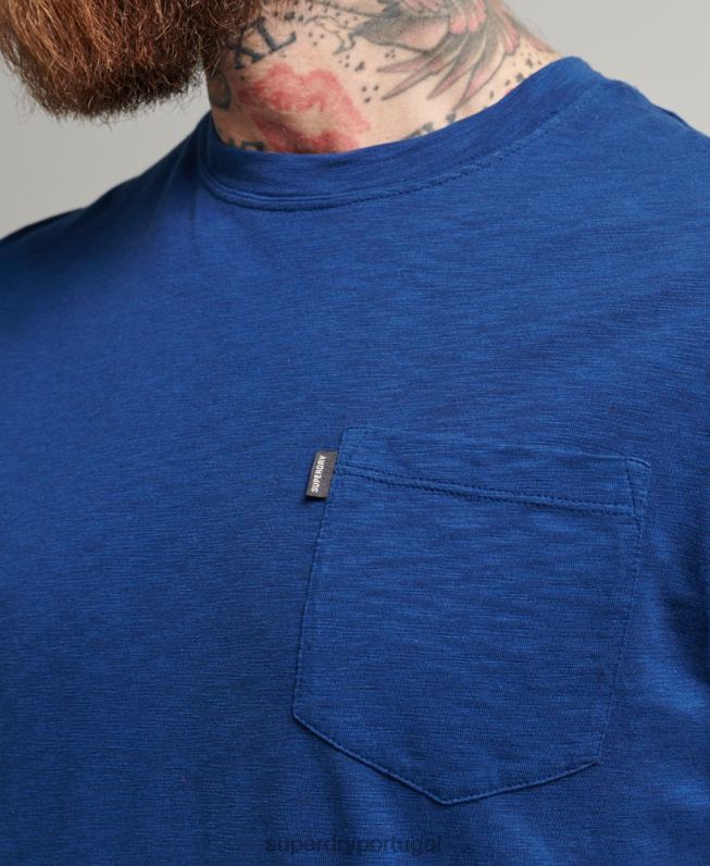 camiseta gola redonda de algodão orgânico com bolso homens azul roupas Superdry 2208H4884