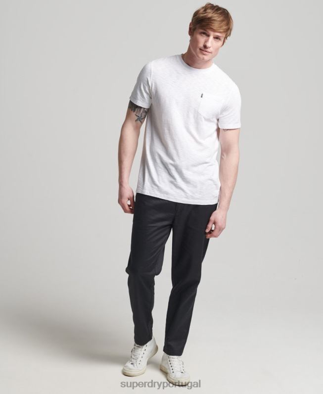 camiseta gola redonda de algodão orgânico com bolso homens branco roupas Superdry 2208H4865