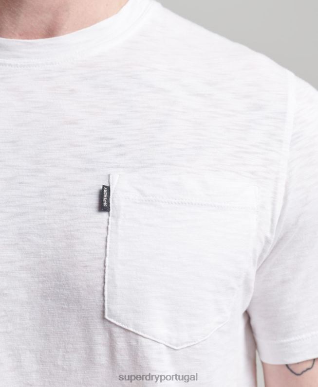 camiseta gola redonda de algodão orgânico com bolso homens branco roupas Superdry 2208H4865