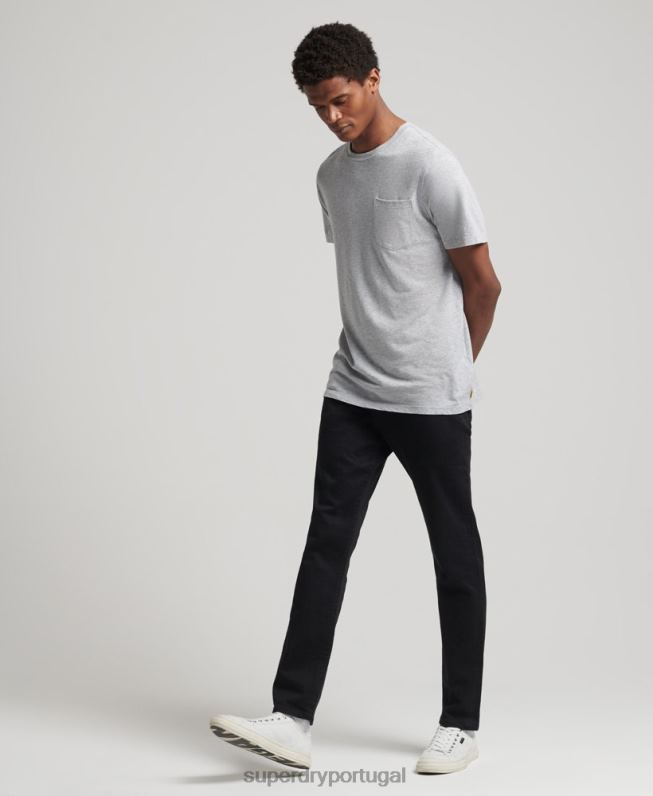 camiseta gola redonda de algodão orgânico com bolso homens cinza claro roupas Superdry 2208H4833