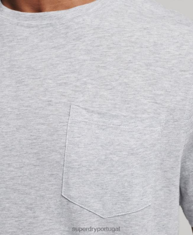 camiseta gola redonda de algodão orgânico com bolso homens cinza claro roupas Superdry 2208H4833