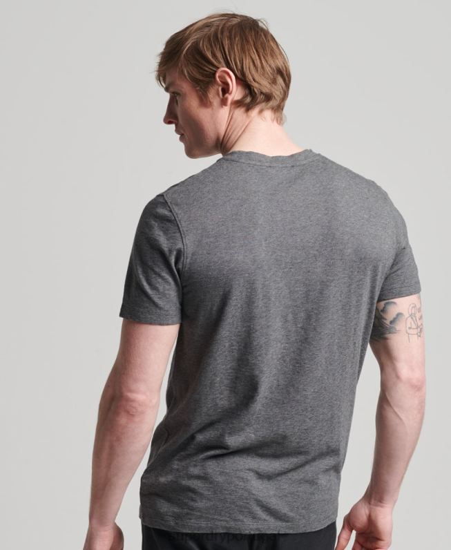 camiseta gola redonda de algodão orgânico com bolso homens cinza escuro roupas Superdry 2208H4910