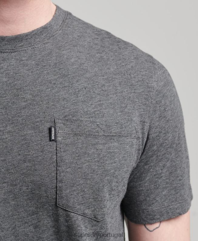 camiseta gola redonda de algodão orgânico com bolso homens cinza escuro roupas Superdry 2208H4910