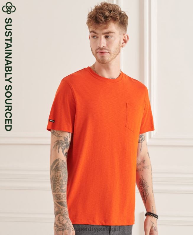 camiseta gola redonda de algodão orgânico com bolso homens laranja roupas Superdry 2208H4859