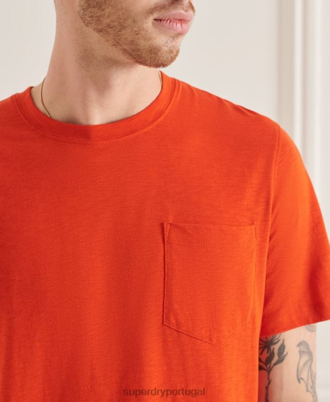 camiseta gola redonda de algodão orgânico com bolso homens laranja roupas Superdry 2208H4859