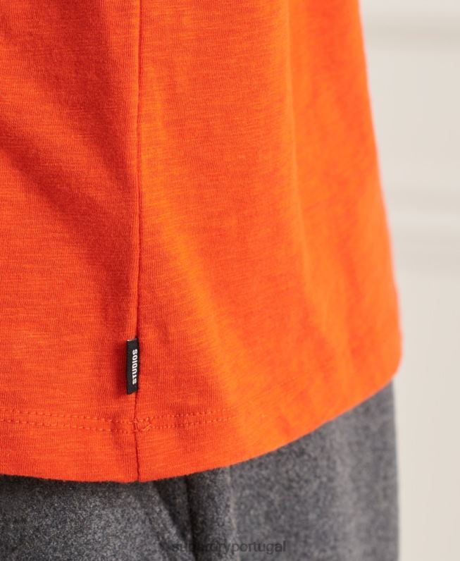 camiseta gola redonda de algodão orgânico com bolso homens laranja roupas Superdry 2208H4859