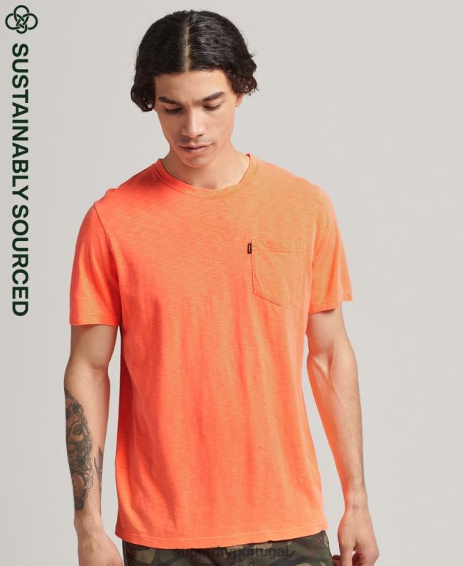 camiseta gola redonda de algodão orgânico com bolso homens laranja roupas Superdry 2208H4918