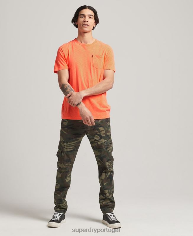 camiseta gola redonda de algodão orgânico com bolso homens laranja roupas Superdry 2208H4918