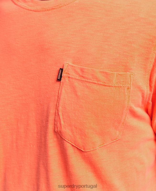 camiseta gola redonda de algodão orgânico com bolso homens laranja roupas Superdry 2208H4918