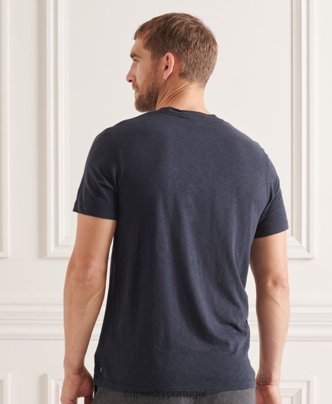 camiseta gola redonda de algodão orgânico com bolso homens marinha roupas Superdry 2208H4871