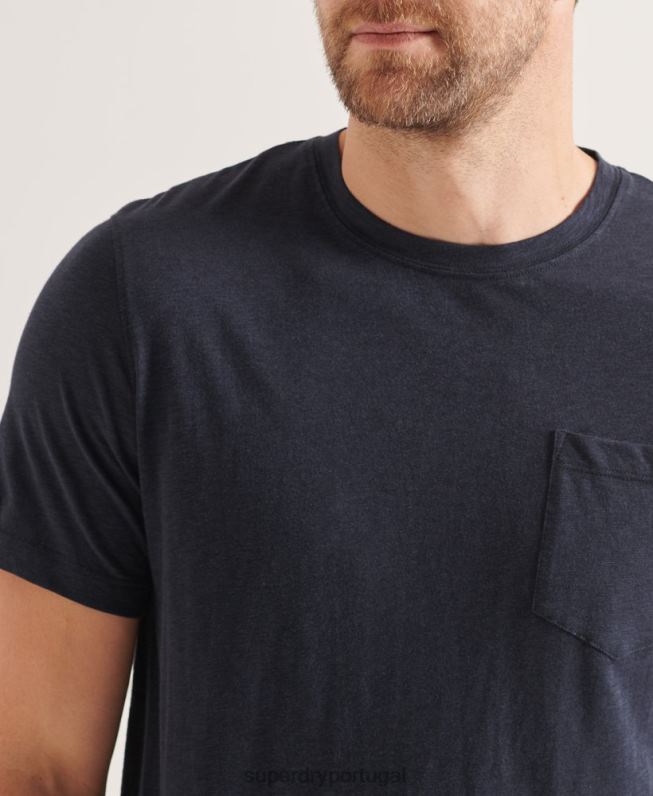 camiseta gola redonda de algodão orgânico com bolso homens marinha roupas Superdry 2208H4871
