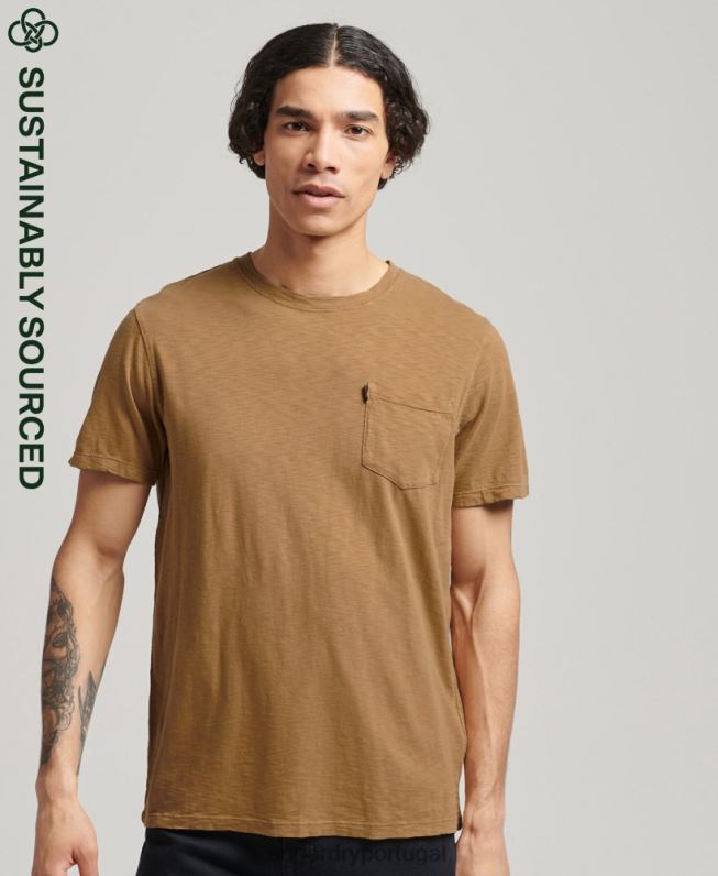 camiseta gola redonda de algodão orgânico com bolso homens marrom roupas Superdry 2208H4905