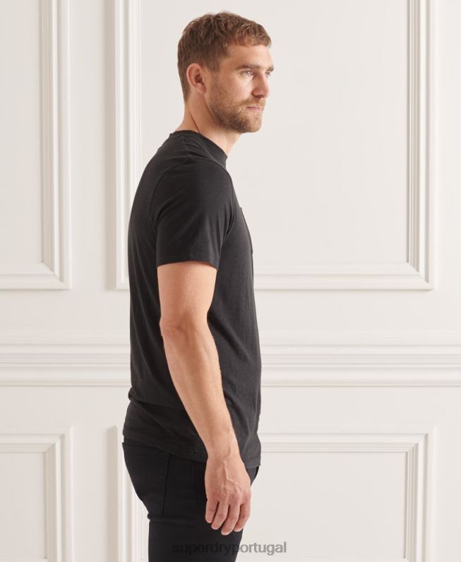 camiseta gola redonda de algodão orgânico com bolso homens preto roupas Superdry 2208H4845
