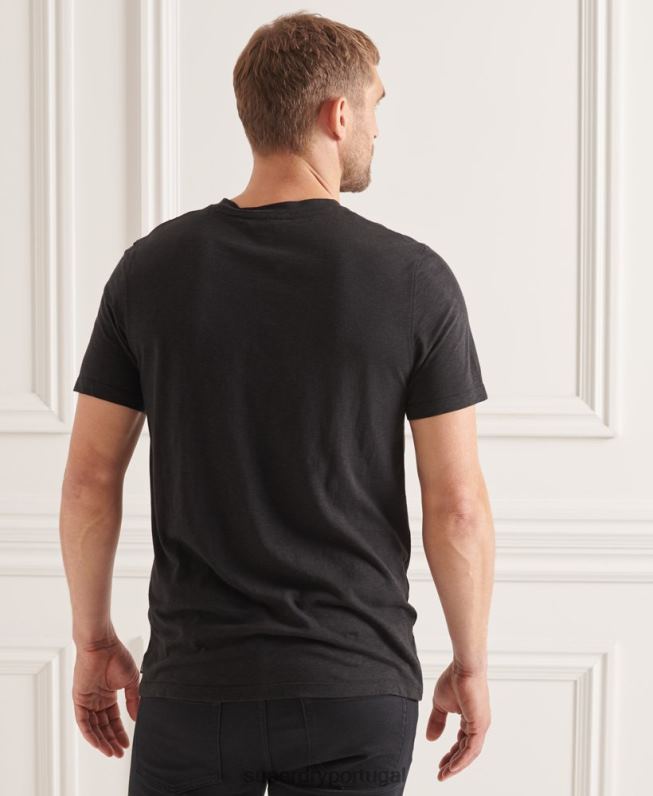 camiseta gola redonda de algodão orgânico com bolso homens preto roupas Superdry 2208H4845