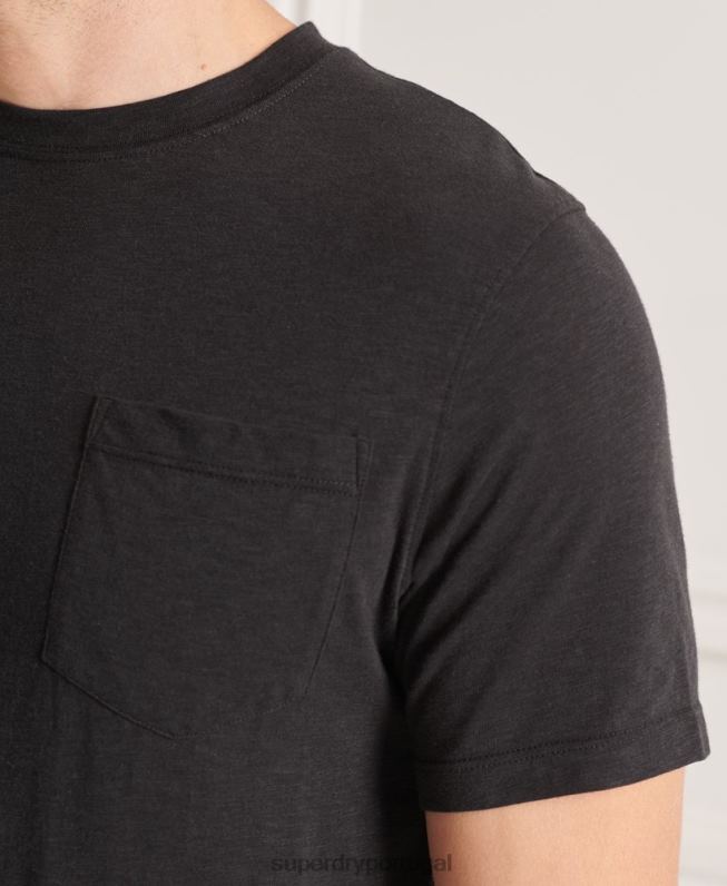 camiseta gola redonda de algodão orgânico com bolso homens preto roupas Superdry 2208H4845