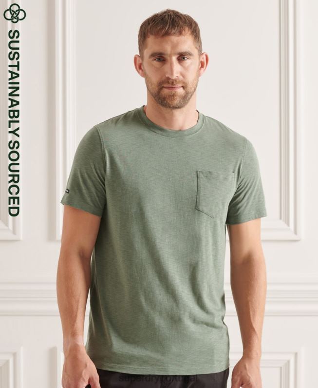 camiseta gola redonda de algodão orgânico com bolso homens verde roupas Superdry 2208H4879