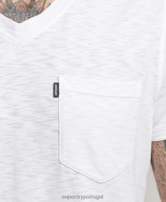 camiseta gola v com bolso em algodão orgânico homens branco roupas Superdry 2208H4916