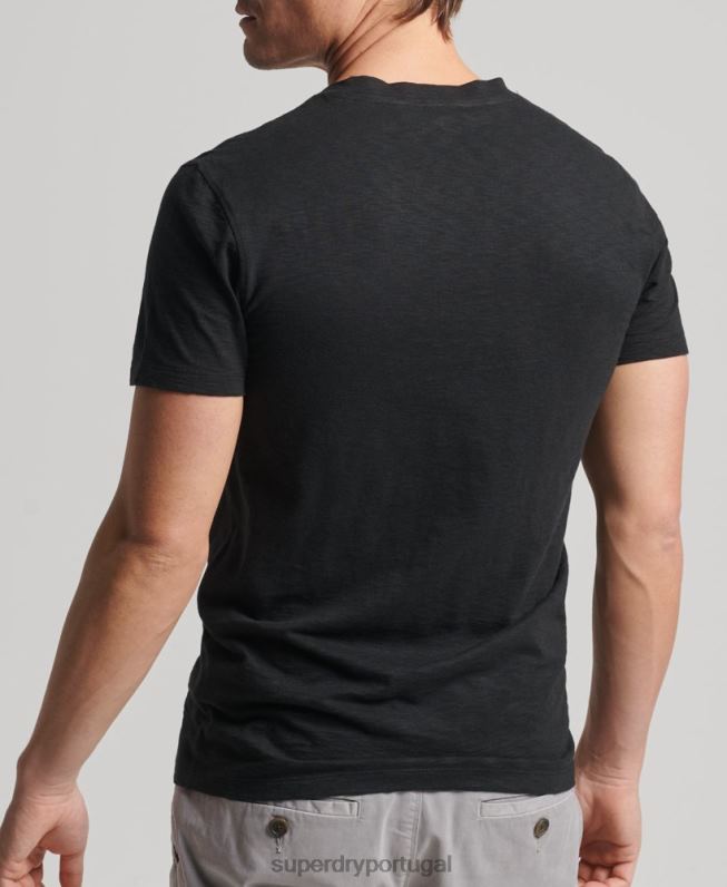 camiseta gola v com bolso em algodão orgânico homens preto roupas Superdry 2208H4939