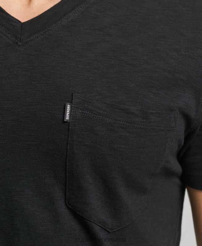camiseta gola v com bolso em algodão orgânico homens preto roupas Superdry 2208H4939