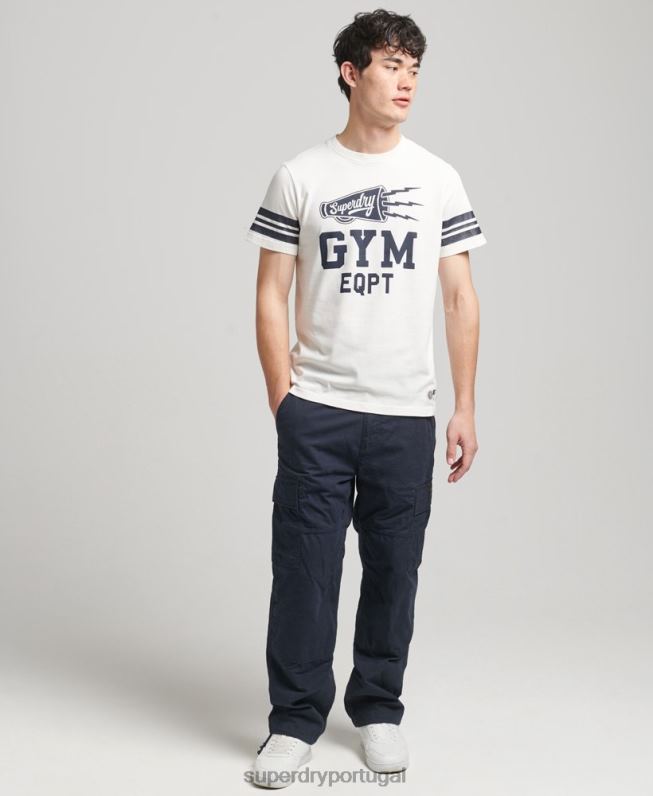 camiseta gráfica da faculdade atlética homens branco roupas Superdry 2208H4824