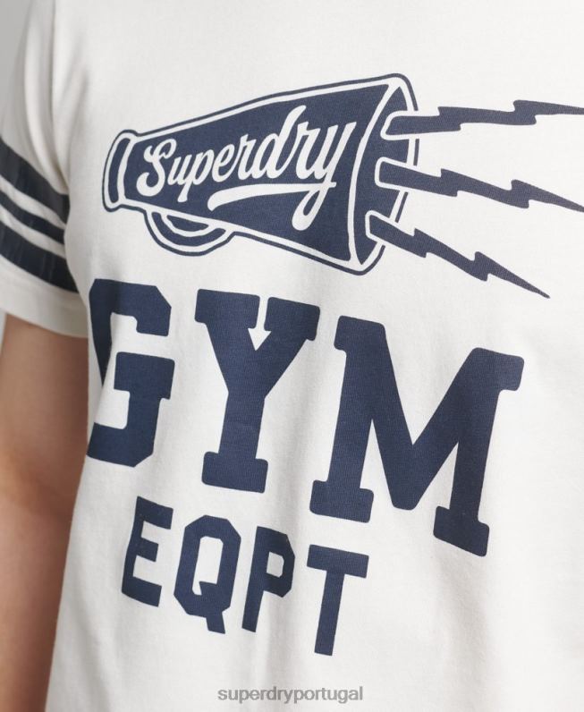 camiseta gráfica da faculdade atlética homens branco roupas Superdry 2208H4824