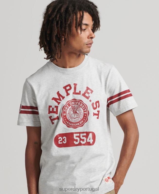 camiseta gráfica da faculdade atlética homens cinza claro roupas Superdry 2208H4838