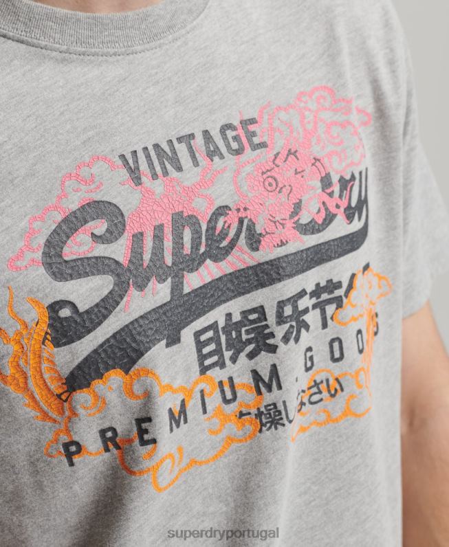 camiseta japonesa com logotipo gráfico homens cinza roupas Superdry 2208H61