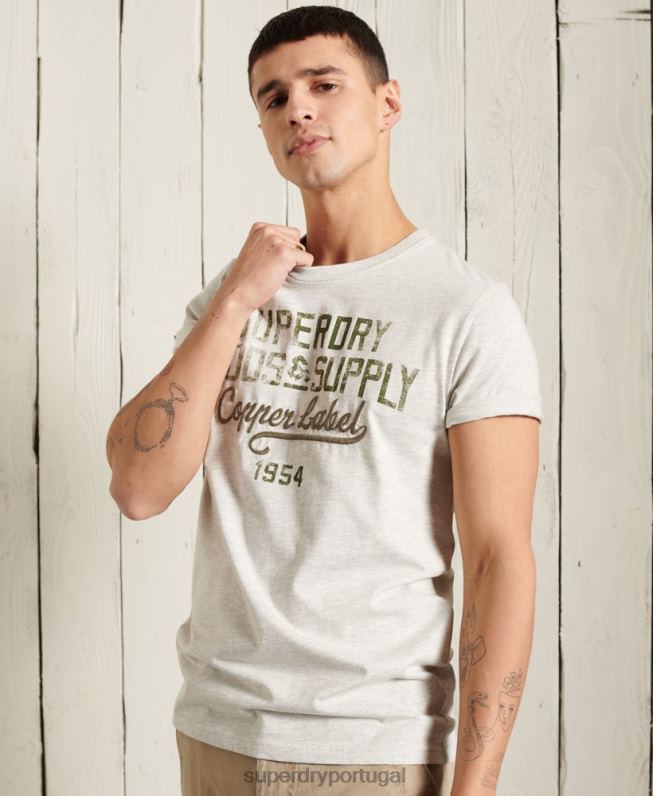 camiseta leve com gráfico de roupa de trabalho homens cinza claro roupas Superdry 2208H4982