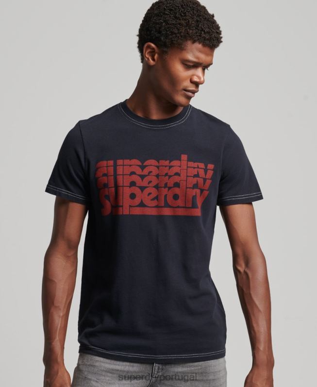 camiseta listrada anos 70 vintage homens marinha roupas Superdry 2208H4873