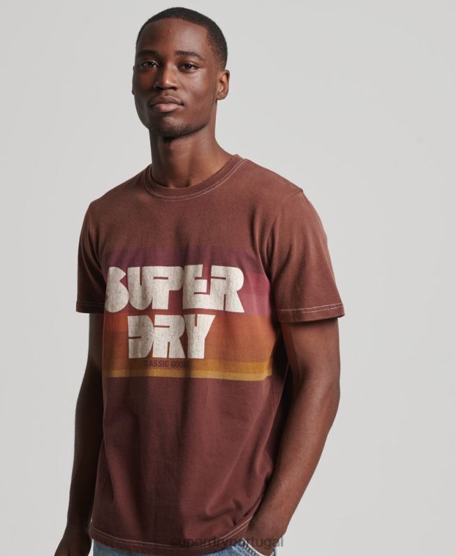 camiseta listrada anos 70 vintage homens marrom roupas Superdry 2208H4889