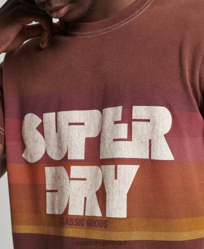 camiseta listrada anos 70 vintage homens marrom roupas Superdry 2208H4889