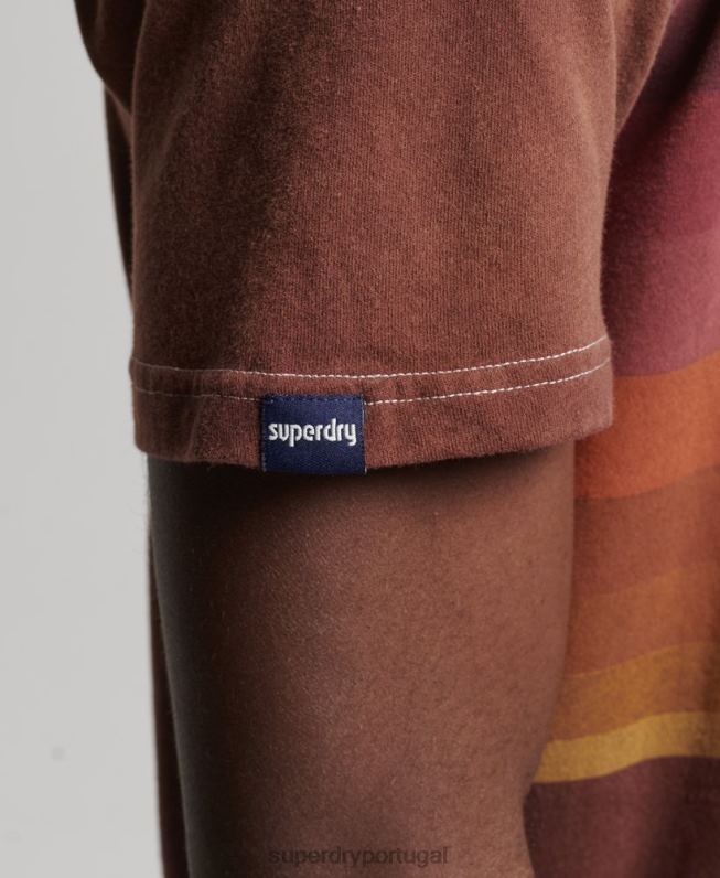 camiseta listrada anos 70 vintage homens marrom roupas Superdry 2208H4889