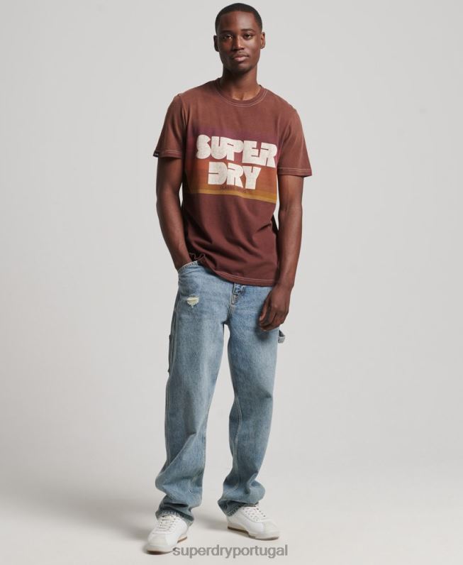 camiseta listrada anos 70 vintage homens marrom roupas Superdry 2208H4889