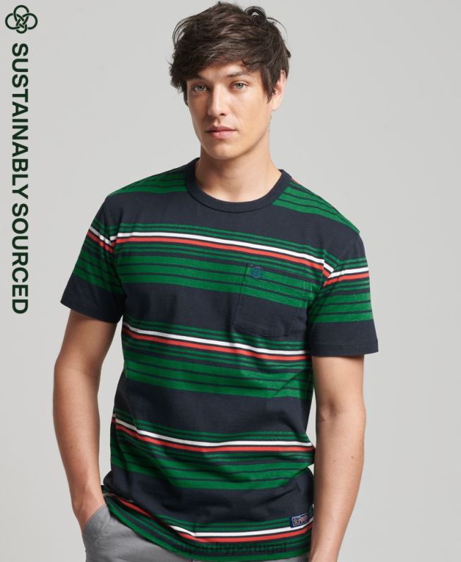 camiseta listrada vintage homens verde roupas Superdry 2208H4934