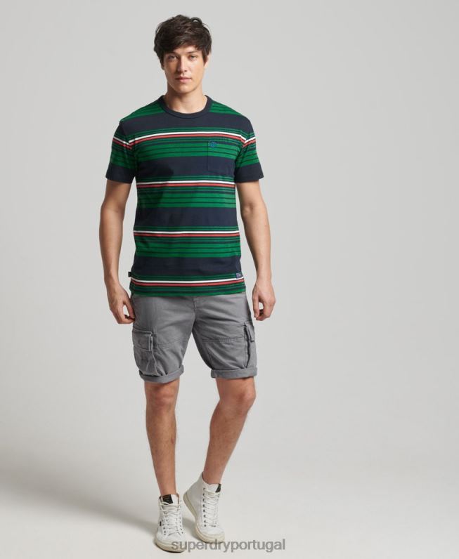 camiseta listrada vintage homens verde roupas Superdry 2208H4934