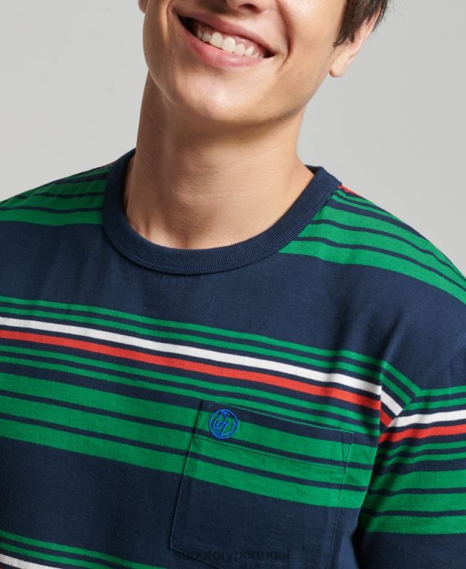 camiseta listrada vintage homens verde roupas Superdry 2208H4934