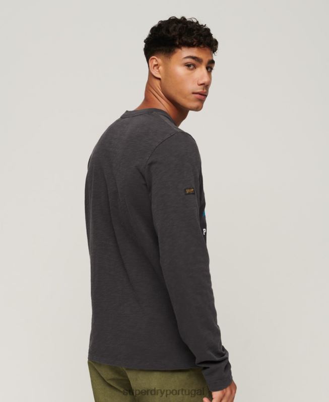 camiseta manga longa overdyed com logo vintage homens preto roupas Superdry 2208H1469