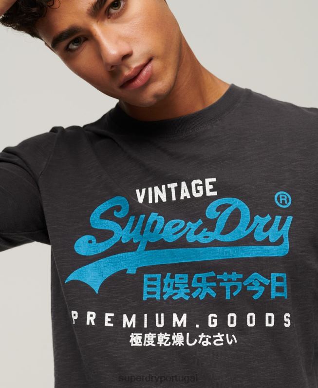 camiseta manga longa overdyed com logo vintage homens preto roupas Superdry 2208H1469