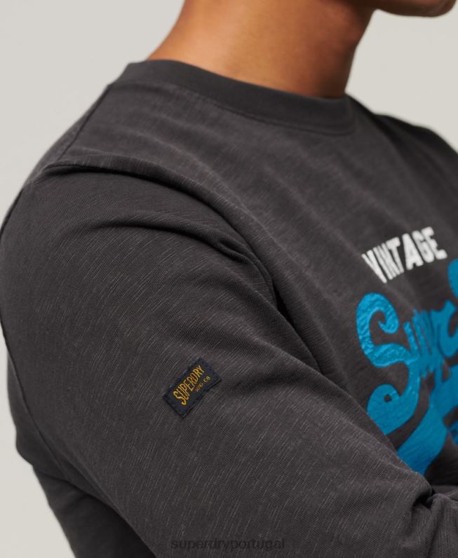 camiseta manga longa overdyed com logo vintage homens preto roupas Superdry 2208H1469