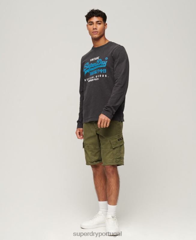 camiseta manga longa overdyed com logo vintage homens preto roupas Superdry 2208H1469