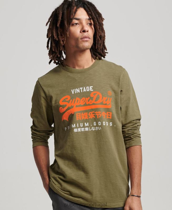 camiseta manga longa overdyed com logo vintage homens verde roupas Superdry 2208H1485